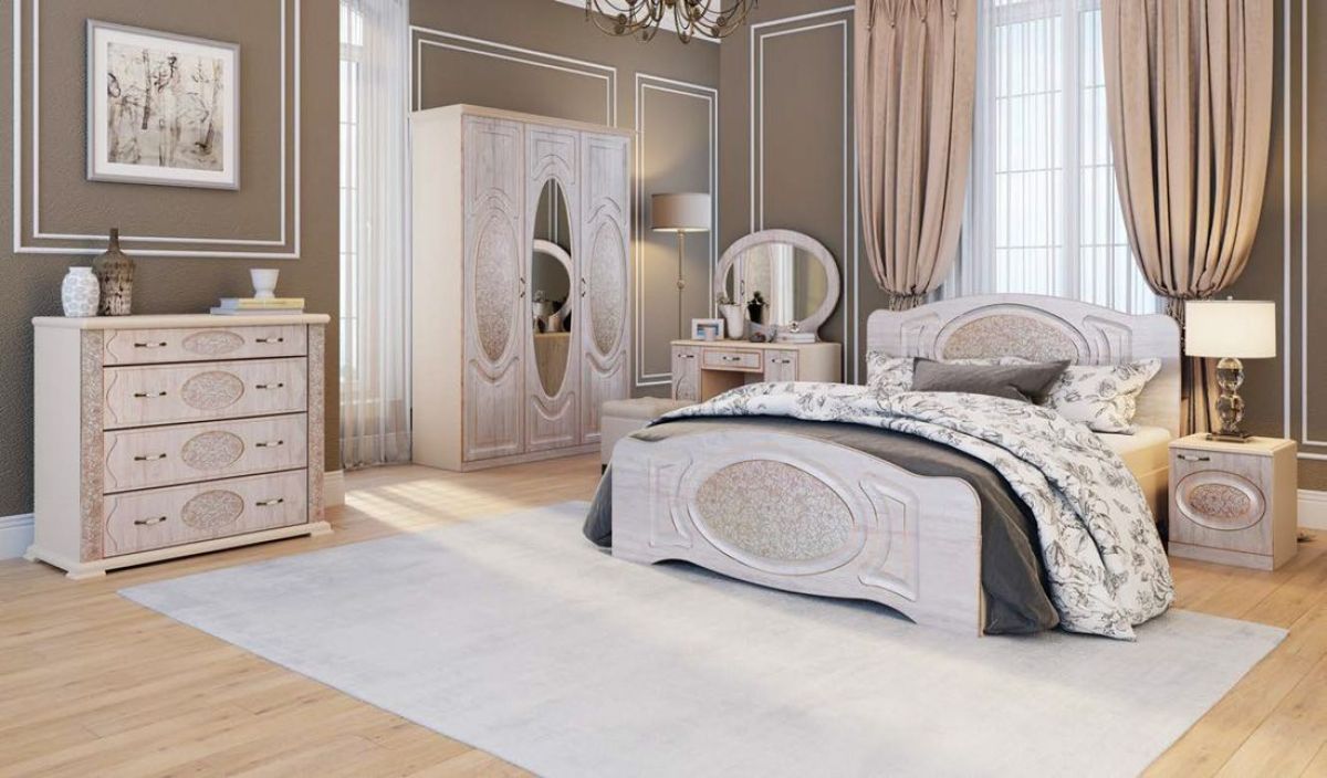 Прованс-2 Тумба прикроватная Правая (Бежевый/Текстура белая платиной золото) | фото 2